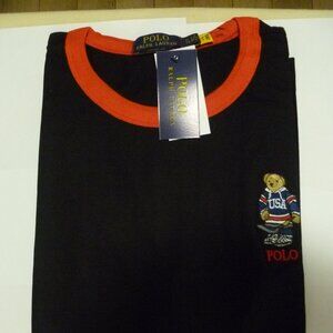 NWT POLO RALPH LAUREN CUSTOM FIT TEDDY BEAR JERSEY RINGER TEE - BLACK SMALL